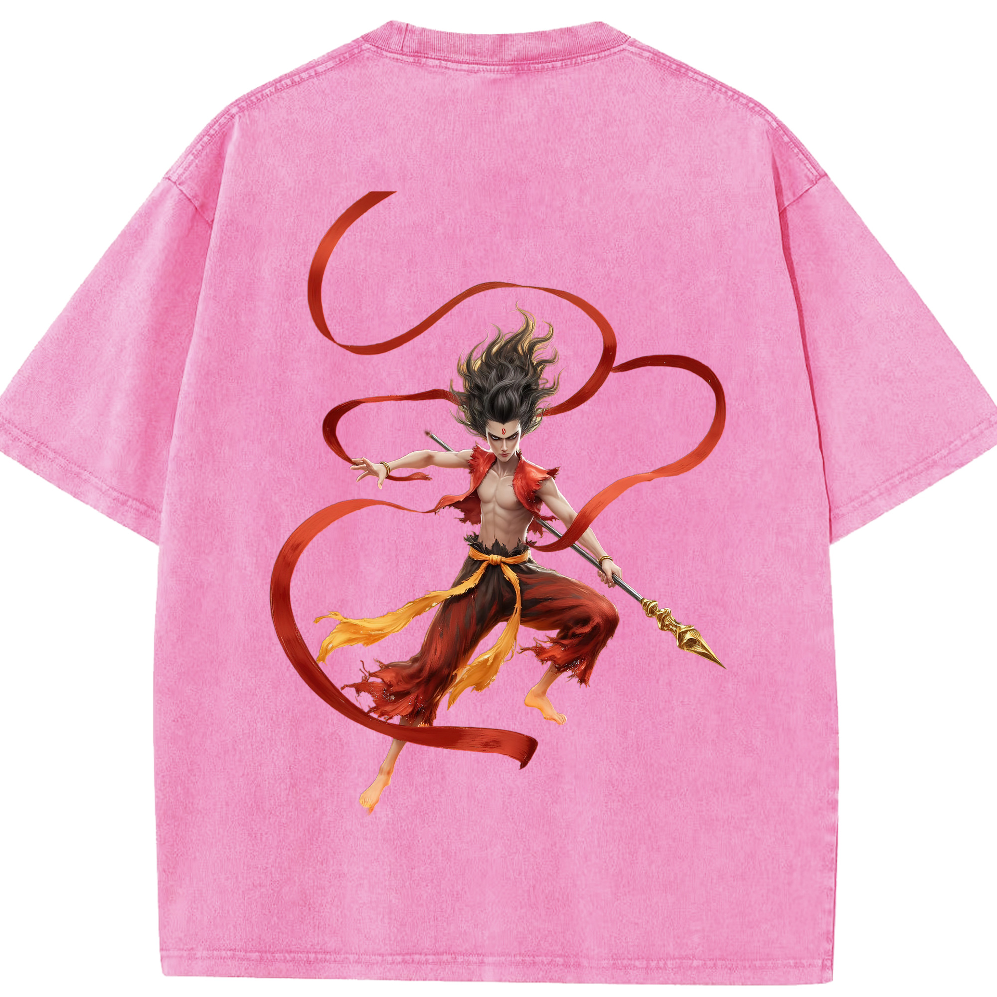 （画像用） Ne Zha 2 ナタ 魔童の大暴れ 綿100% ヴィンテージ風 半袖Tシャツ（背面プリント）